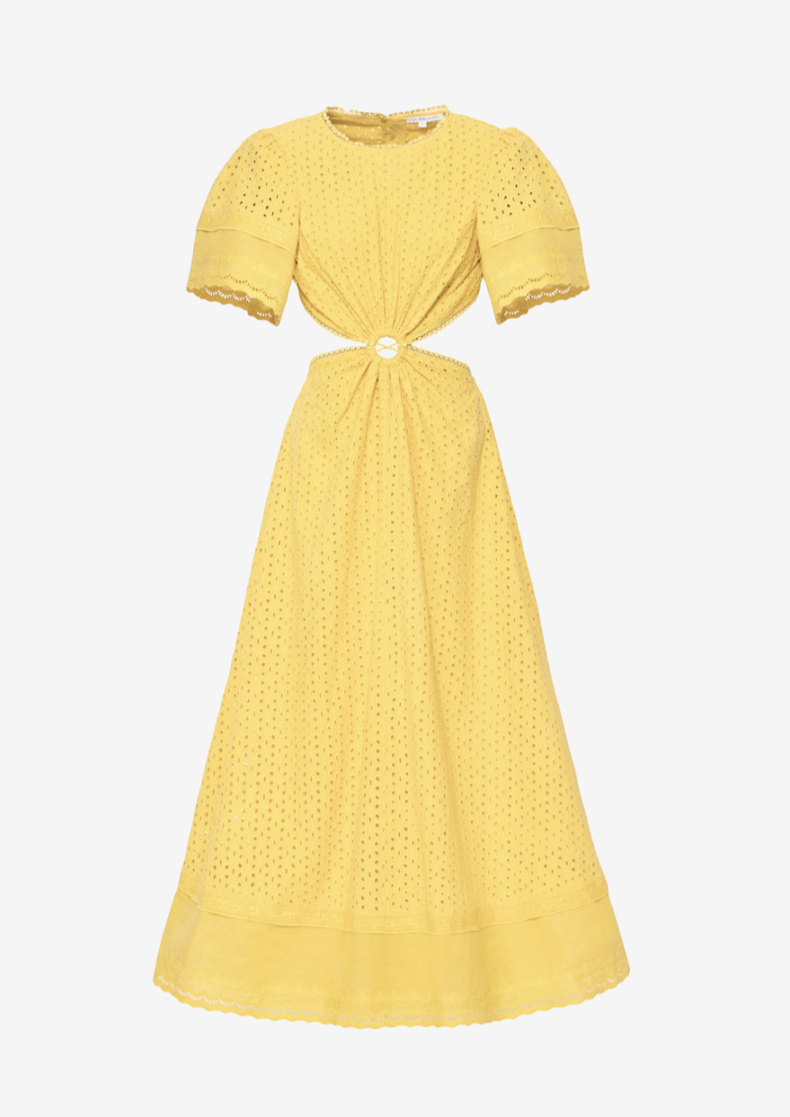 MAIA BERGMAN CARO SUN DRESSMAIA BERGMAN CARO DRESS The Caro dress is back and better than ever! Our most beloved style, this stunning dress features puff sleeves, waist cut-outs, and a laced open back. Made in cotton eyelet, the Caro dress is sophisticated, modern, and romantic, all rolled into one. Perfect for summer events and beyond, this dress is truly a hero.