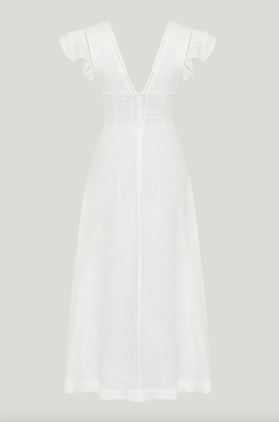 This dreamy dress is perfect for brides-to-be and summer events alike. With delicate lace inserts and trims, ruffled sleeves, and a romantic, versatile white hue, the Basel is your hero white dress.